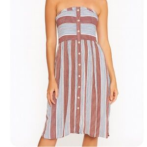 Becaal dress stripped strapless midi light weight brick white SZ  SM swim/beach